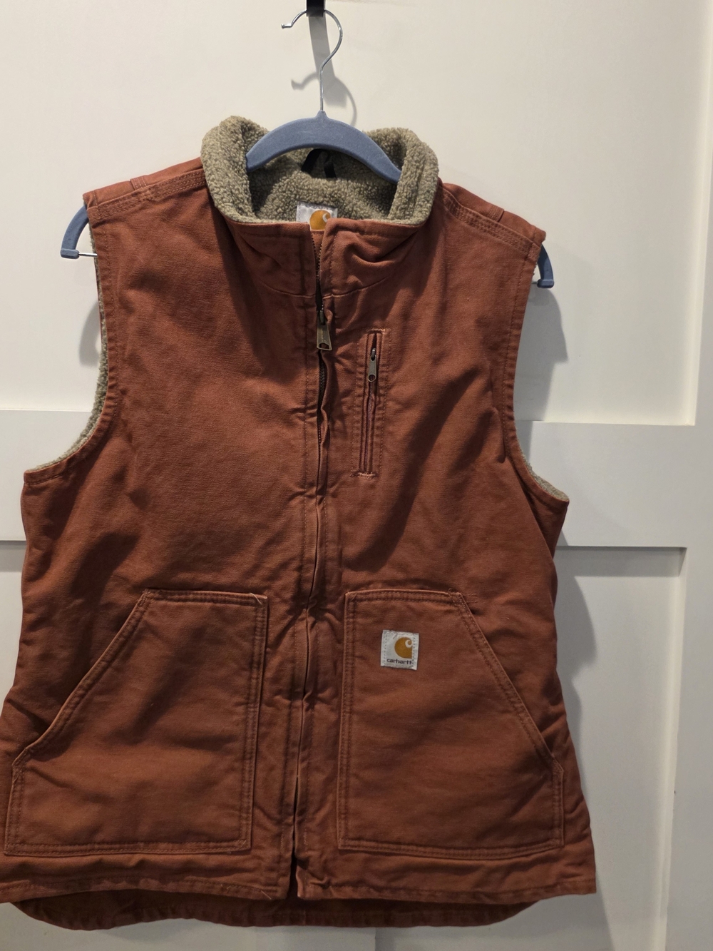 Carhartt Sherpa-Lined Duck Work Vest Vintage Rose Pink Women's M Sandstone